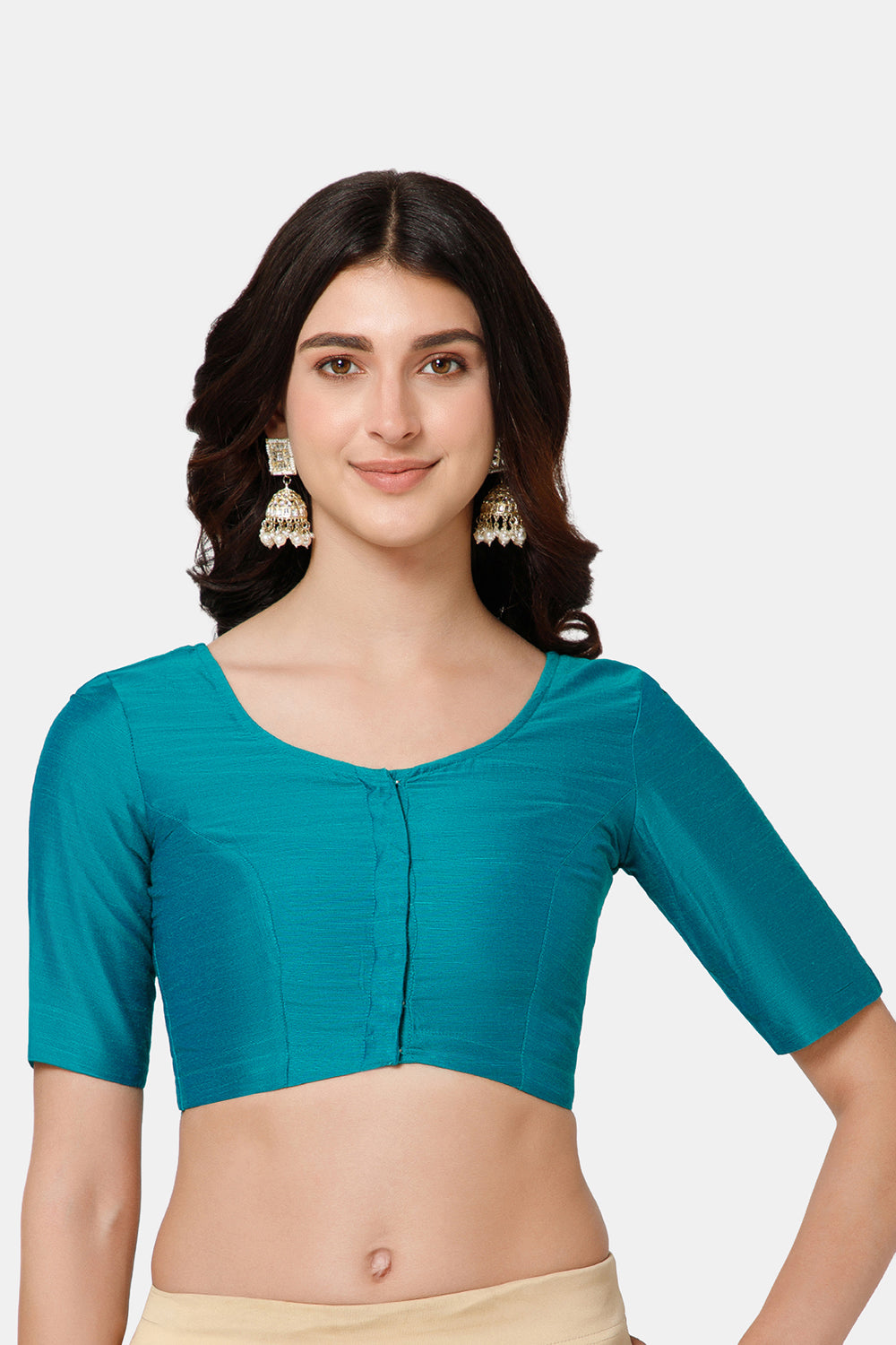Naidu Hall Women’s Cotton Blouse – U-Neck Front Open Blouse with Elbow Sleeves & Princess Cut | Elegant Everyday & Ethnic Wear - BU17