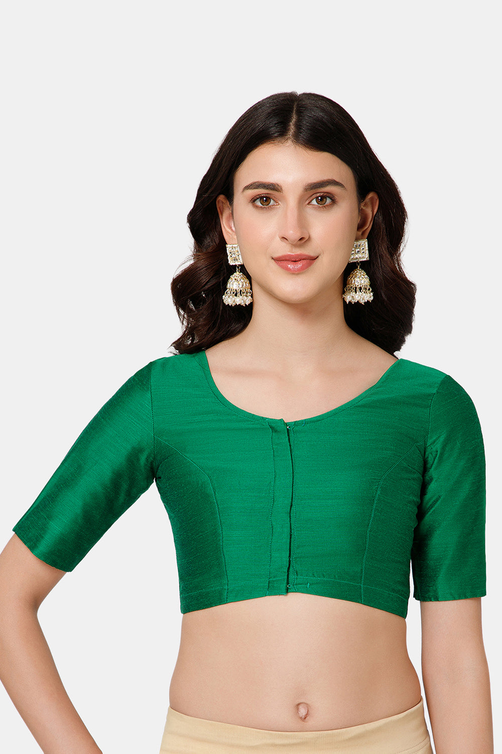Naidu Hall Women’s Cotton Blouse – U-Neck Front Open Blouse with Elbow Sleeves & Princess Cut | Elegant Everyday & Ethnic Wear - BU17