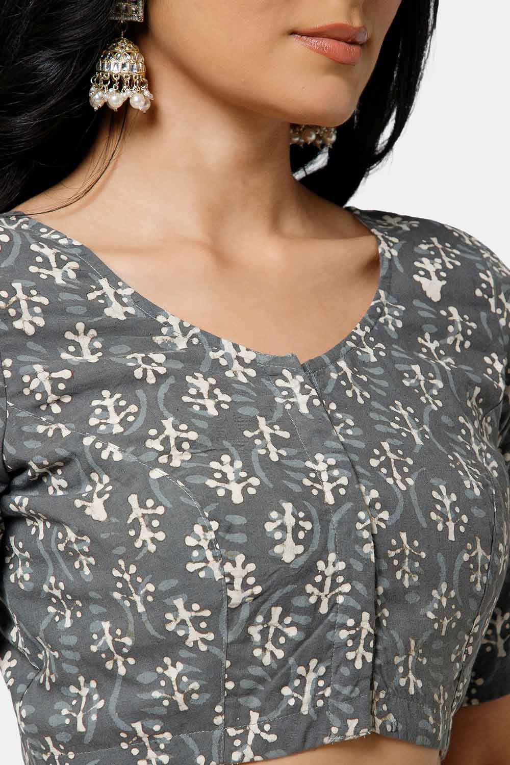 Naidu Hall Women’s Cotton Saree Blouse – U Neck Front Open Designer Blouse with Elbow Sleeves | Traditional Woven Blouse for Women - P7BU17