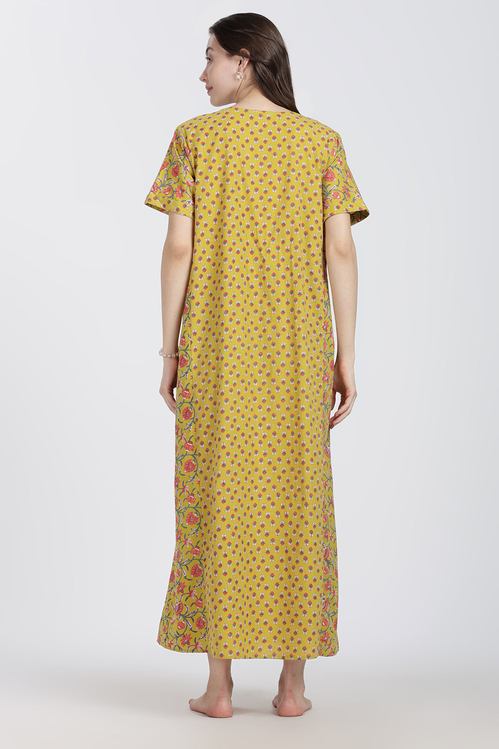 Naidu Hall Women’s Floral Printed Cotton Blend Nighty | Full-Length Round Neck Daily Wear Nightdress
- NB14