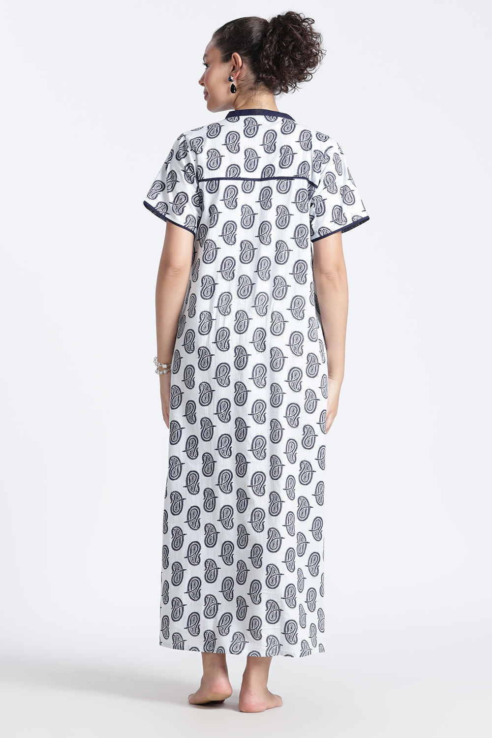 Naidu Hall Women’s Printed Cotton Nighty | Full-Length Daily Wear & Sleepwear Nightdress with V-Neck & Frock-Style Gathers
- NB21