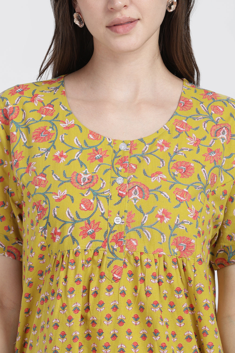 Naidu Hall Women’s Floral Printed Cotton Blend Nighty | Full-Length Round Neck Daily Wear Nightdress
- NB15