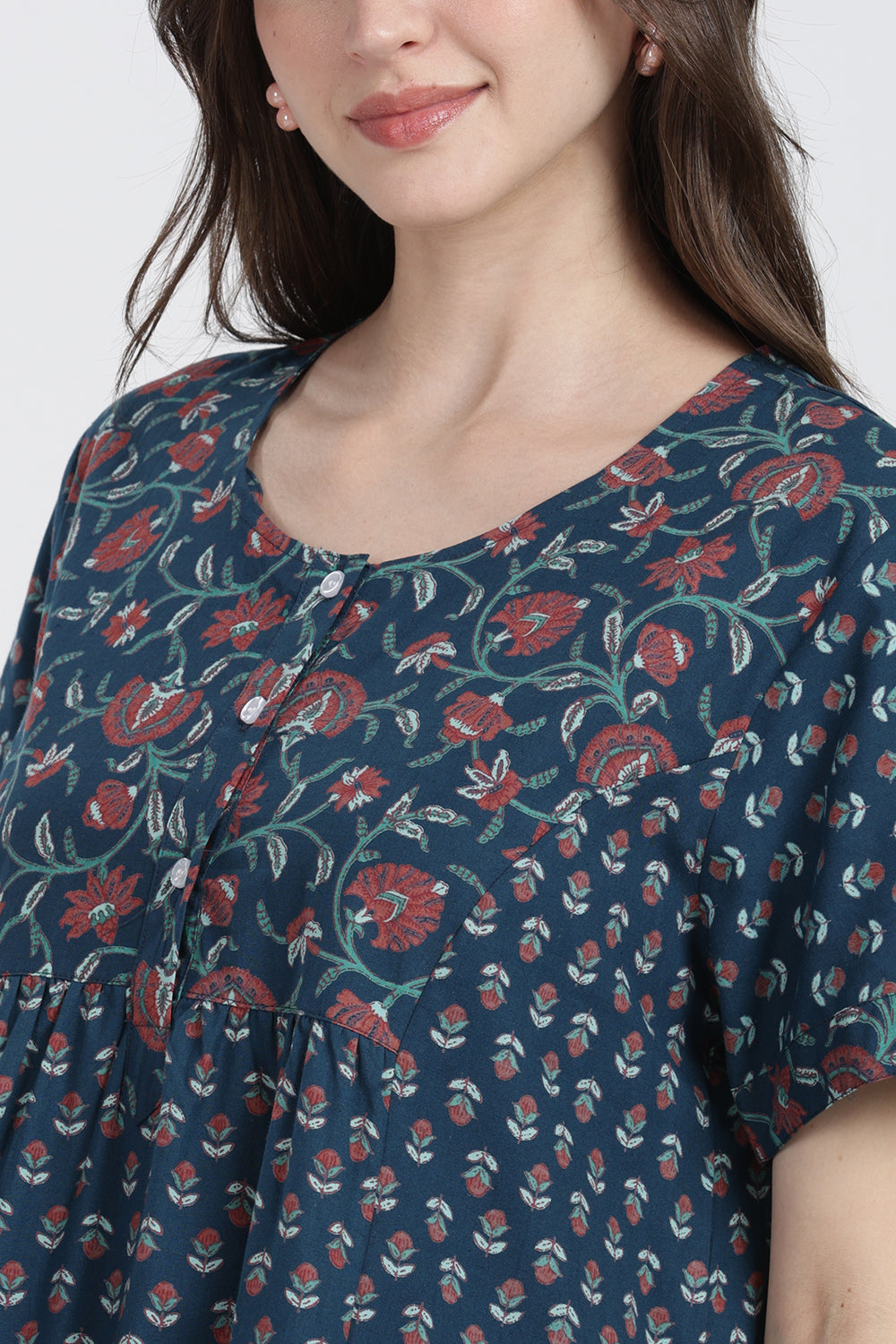 Naidu Hall Women’s Floral Printed Cotton Blend Nighty | Full-Length Round Neck Daily Wear Nightdress
- NB15