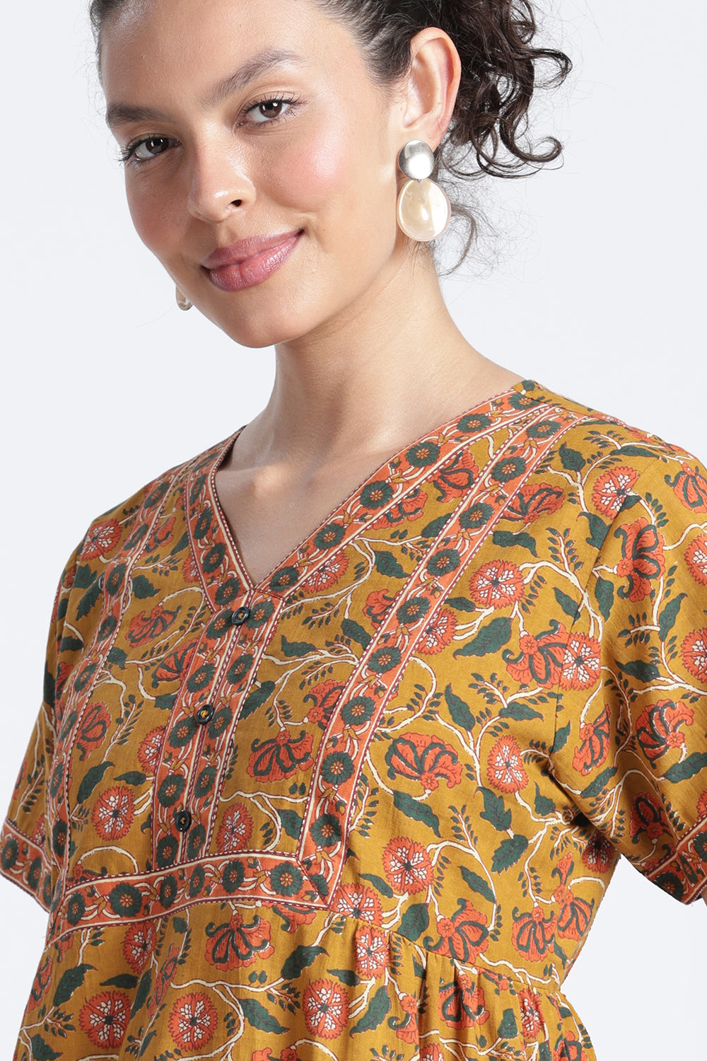 Naidu Hall Women’s Printed Cotton Nighty | Full-Length Daily Wear & Sleepwear Nightdress with V-Neck & Frock-Style Gathers
- NB20