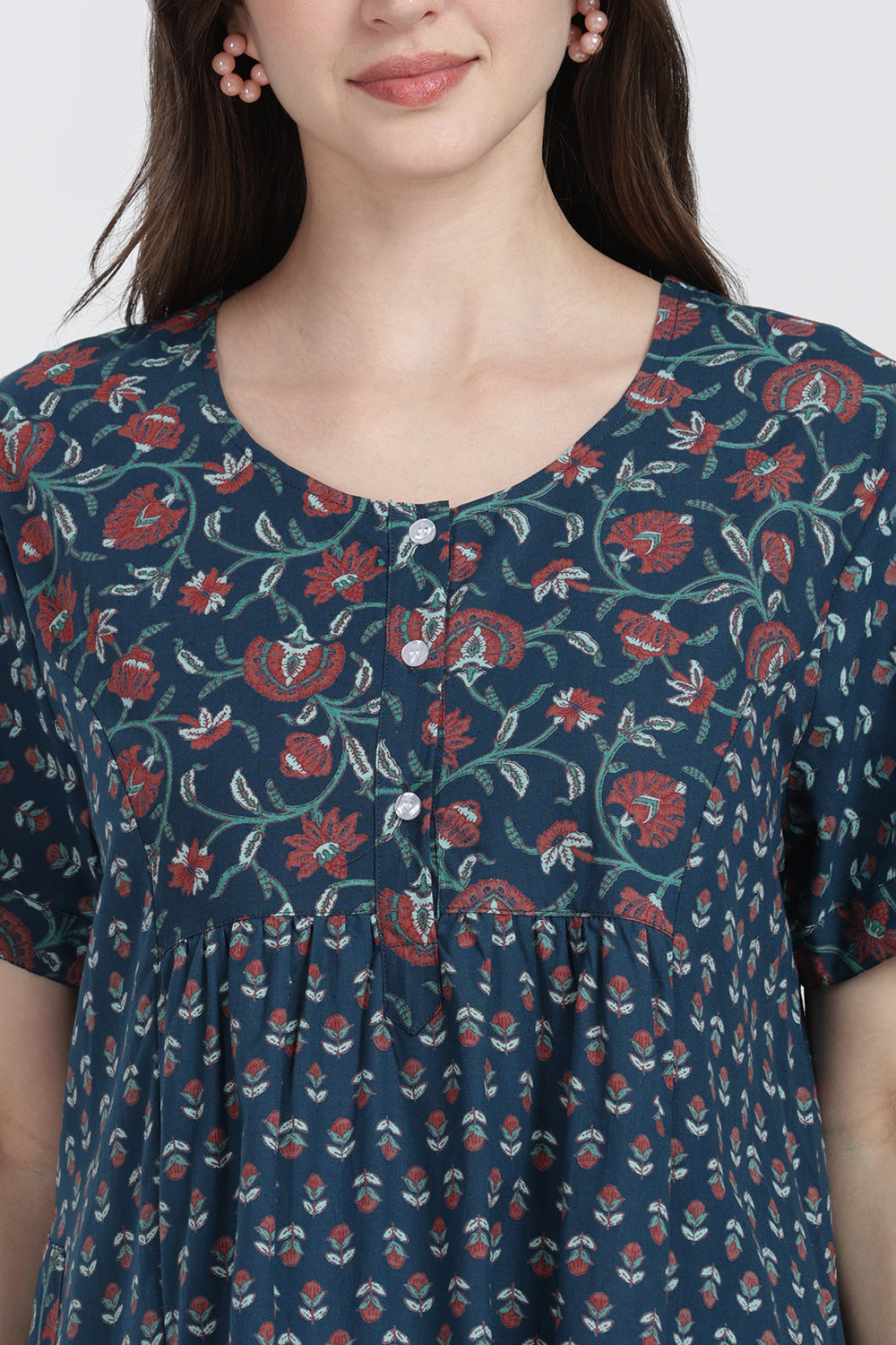 Naidu Hall Women’s Floral Printed Cotton Blend Nighty | Full-Length Round Neck Daily Wear Nightdress
- NB15