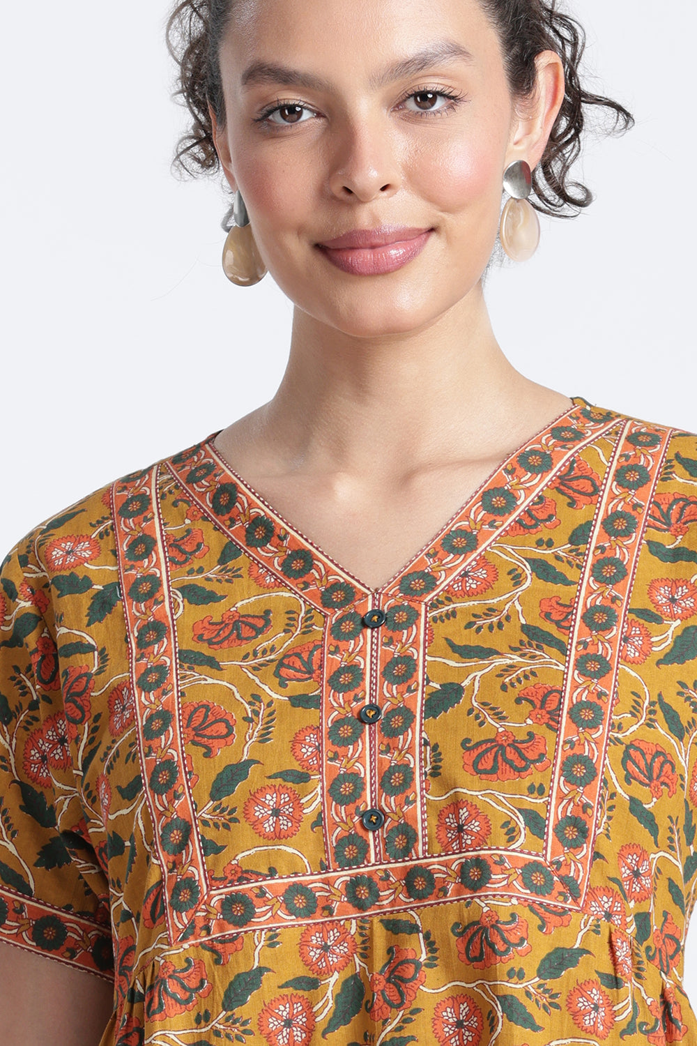 Naidu Hall Women’s Printed Cotton Nighty | Full-Length Daily Wear & Sleepwear Nightdress with V-Neck & Frock-Style Gathers
- NB20