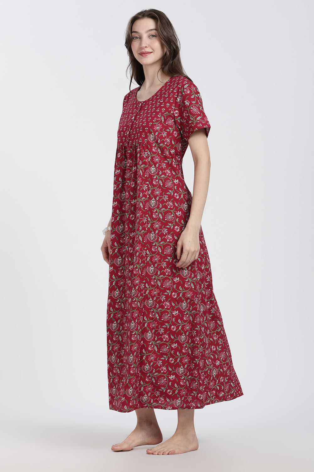 Naidu Hall Women’s Floral Printed Cotton Blend Nighty | Full-Length Round Neck Daily Wear Nightdress
- NB14