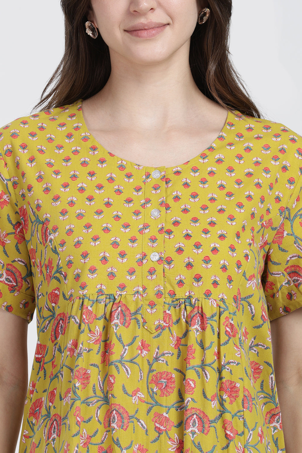 Naidu Hall Women’s Floral Printed Cotton Blend Nighty | Full-Length Round Neck Daily Wear Nightdress
- NB14