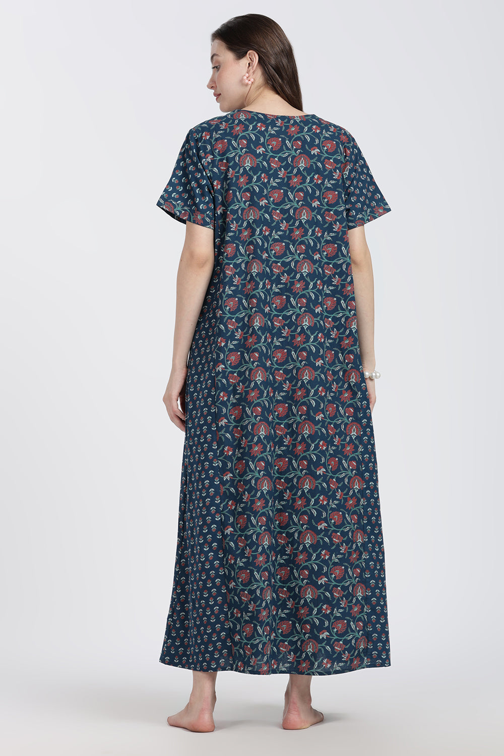 Naidu Hall Women’s Floral Printed Cotton Blend Nighty | Full-Length Round Neck Daily Wear Nightdress
- NB15