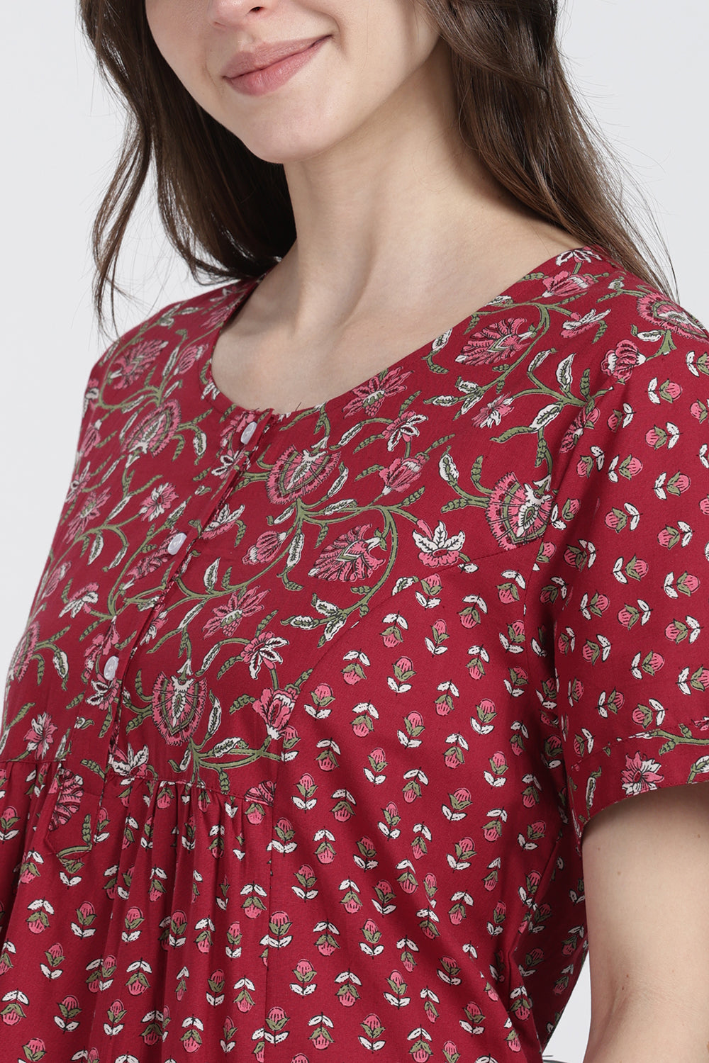 Naidu Hall Women’s Floral Printed Cotton Blend Nighty | Full-Length Round Neck Daily Wear Nightdress
- NB15