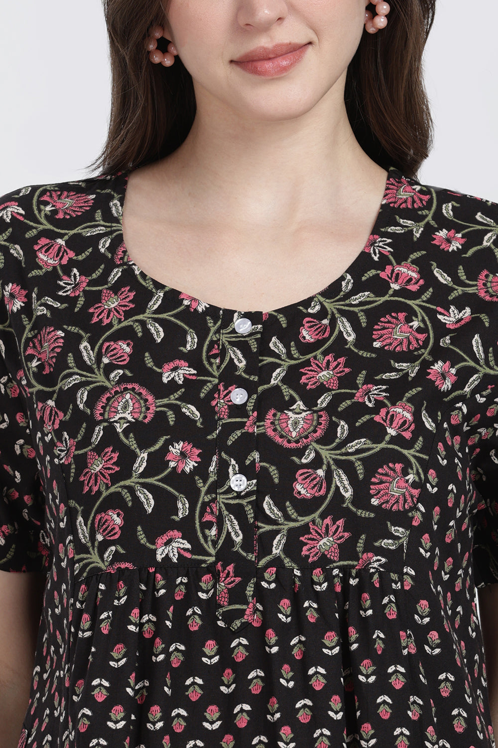 Naidu Hall Women’s Floral Printed Cotton Blend Nighty | Full-Length Round Neck Daily Wear Nightdress
- NB15