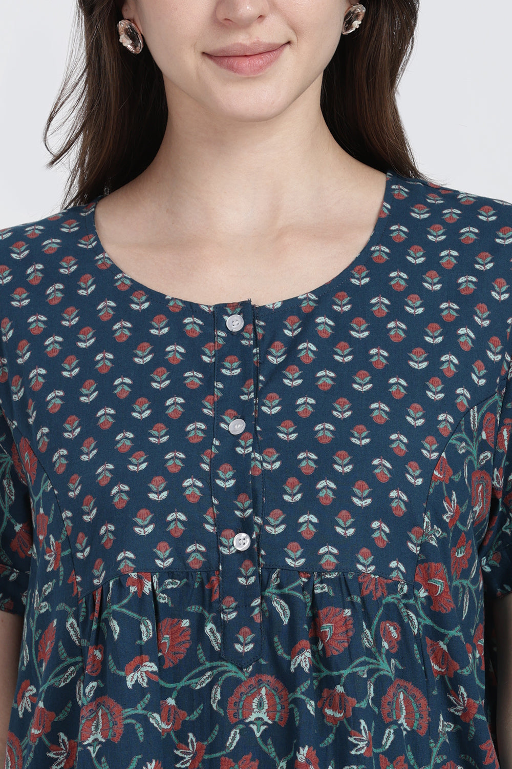 Naidu Hall Women’s Floral Printed Cotton Blend Nighty | Full-Length Round Neck Daily Wear Nightdress
- NB14