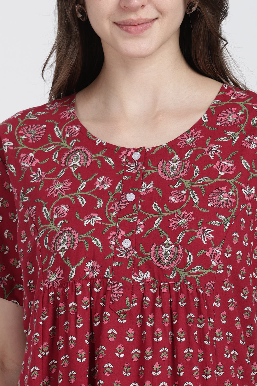 Naidu Hall Women’s Floral Printed Cotton Blend Nighty | Full-Length Round Neck Daily Wear Nightdress
- NB15