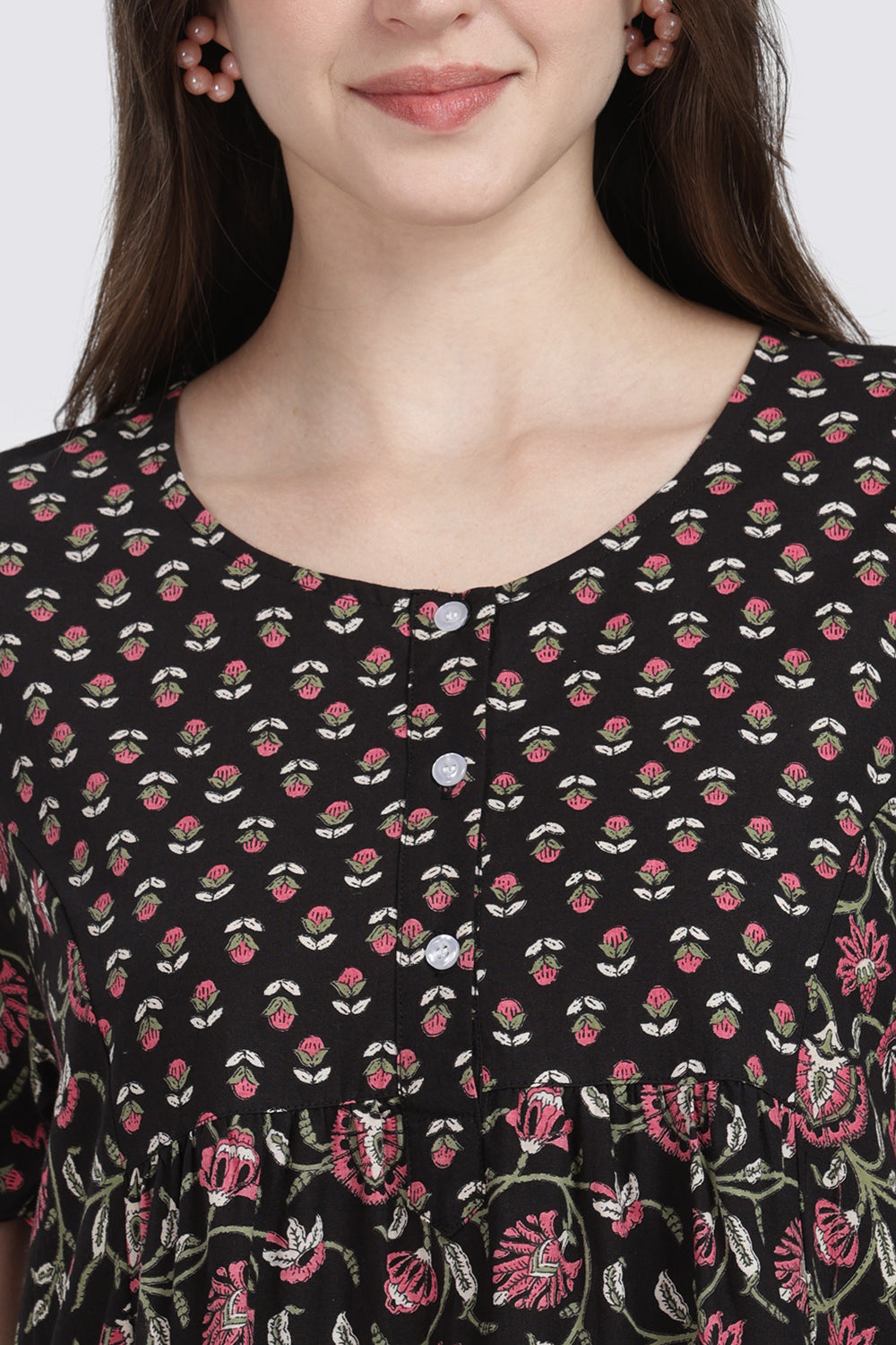 Naidu Hall Women’s Floral Printed Cotton Blend Nighty | Full-Length Round Neck Daily Wear Nightdress
- NB14