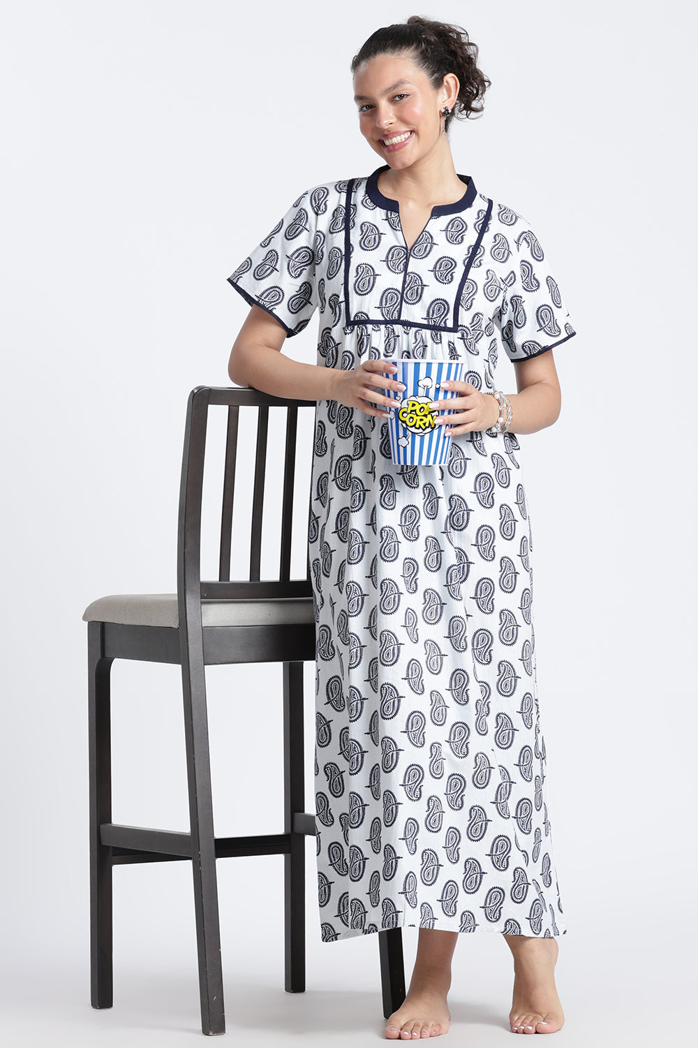 Naidu Hall Women’s Printed Cotton Nighty | Full-Length Daily Wear & Sleepwear Nightdress with V-Neck & Frock-Style Gathers
- NB21