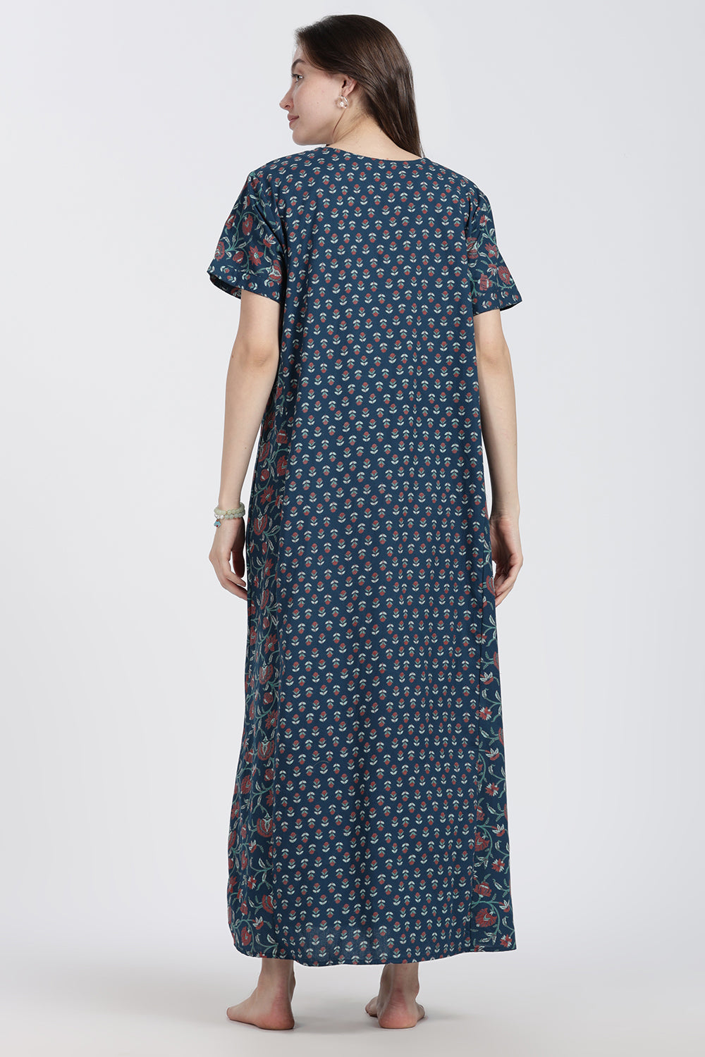 Naidu Hall Women’s Floral Printed Cotton Blend Nighty | Full-Length Round Neck Daily Wear Nightdress
- NB14