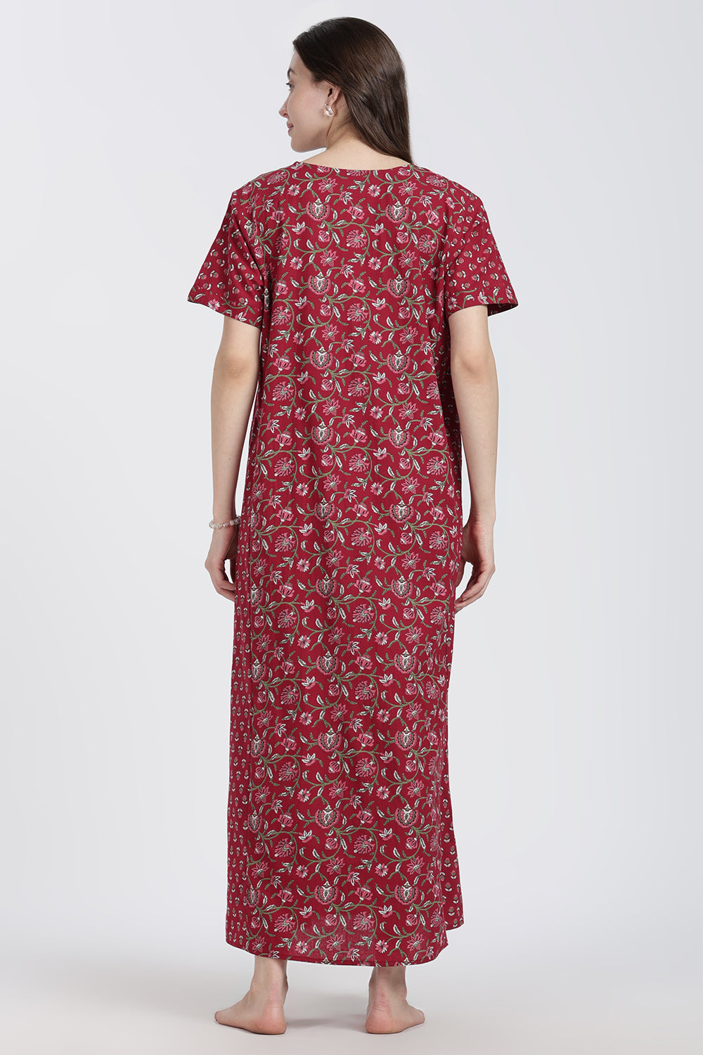 Naidu Hall Women’s Floral Printed Cotton Blend Nighty | Full-Length Round Neck Daily Wear Nightdress
- NB15