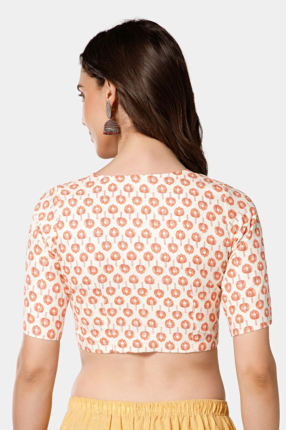 Naidu Hall Women’s Jaipur Printed Cotton Blouse | Lapel Collar, Front Button Closure, Elbow Sleeves - BU21