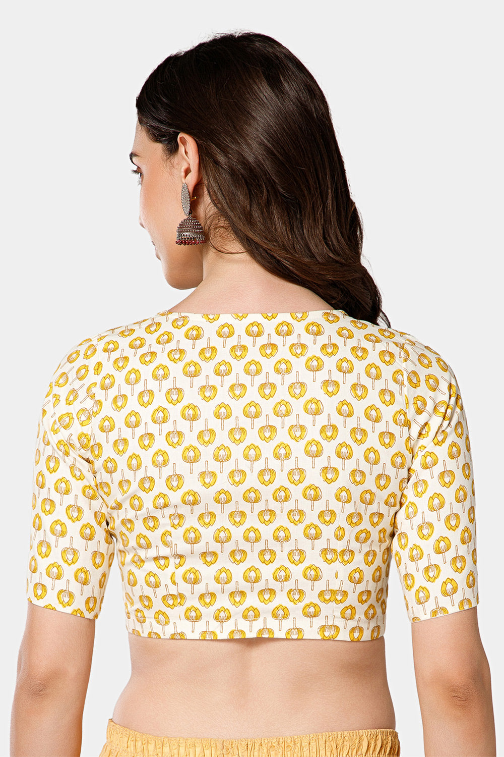 Naidu Hall Women’s Jaipur Printed Cotton Blouse | Lapel Collar, Front Button Closure, Elbow Sleeves - BU21