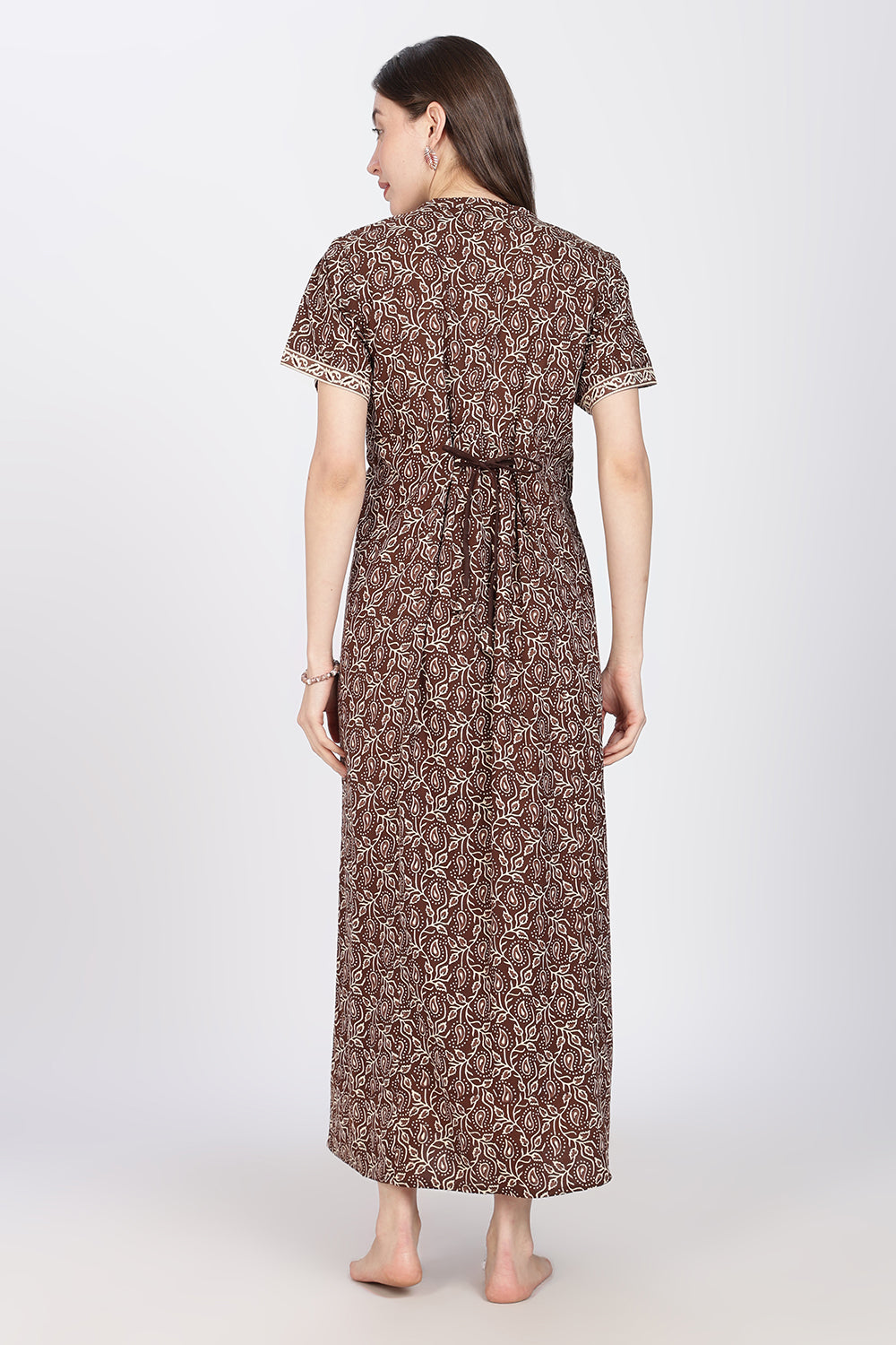 Naidu Hall Women’s Printed Cotton Nighty | Full Length Mandarin Collar Half Sleeve Botanical Leaf Print Nightdress for Daily Wear & Sleepwear
- NB32