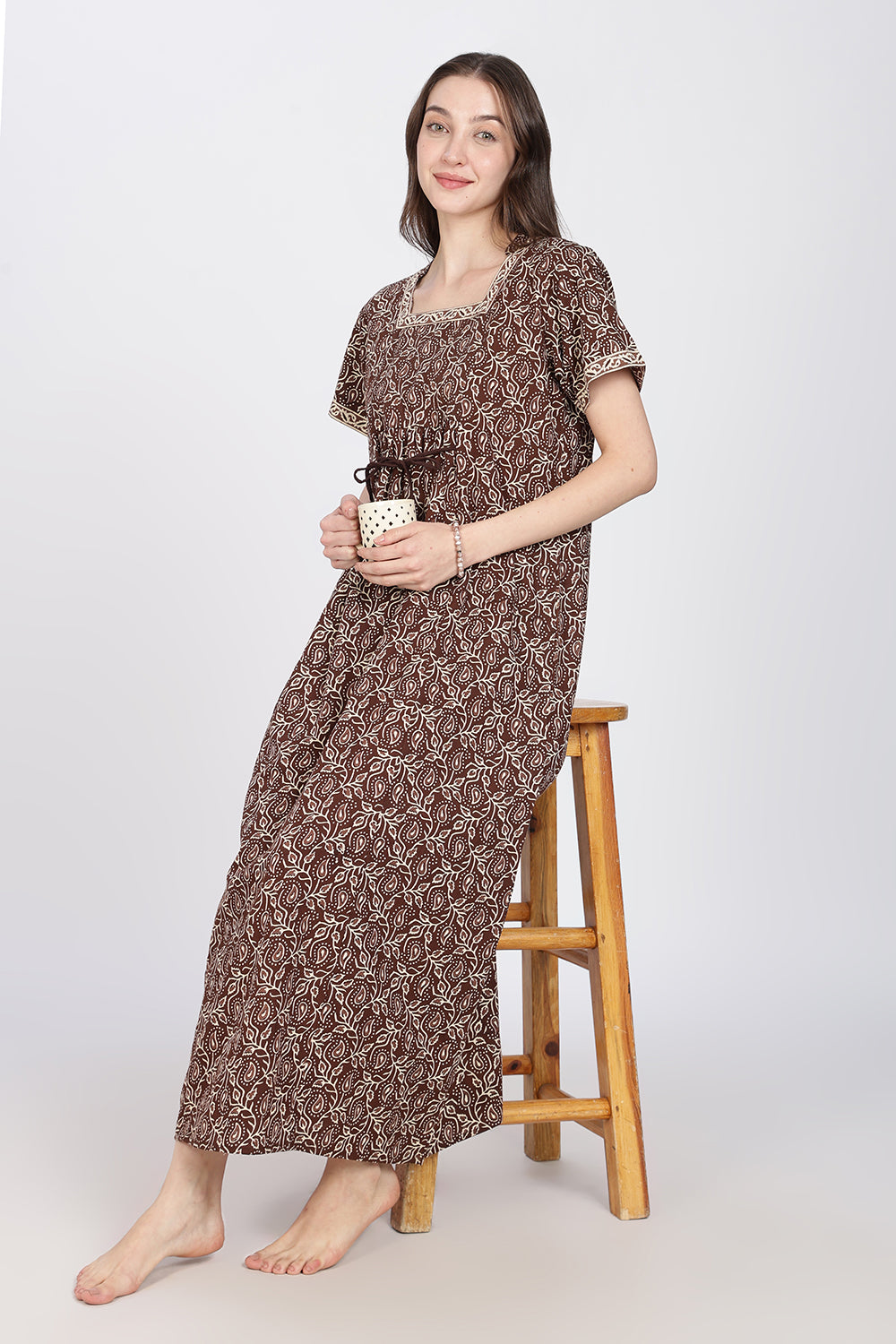 Naidu Hall Women’s Printed Cotton Nighty | Full-Length Daily Wear & Sleepwear Nightdress with Square Neck & Mandarin Collar
- NB22