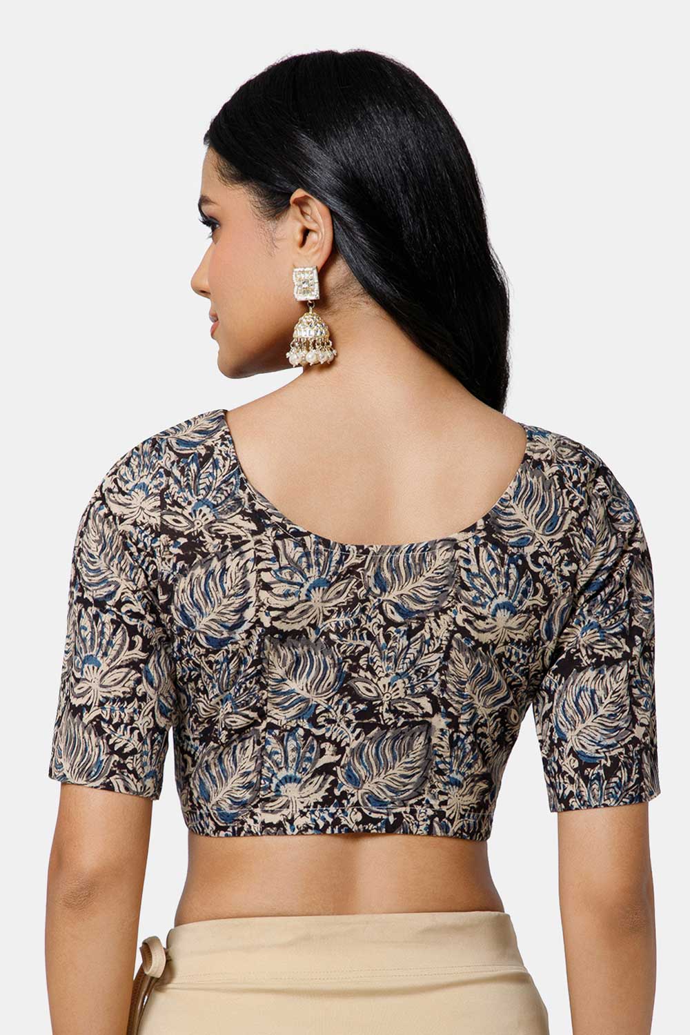 Naidu Hall Women’s Cotton Blouse – U-Neck Front Open Blouse with Princess Cut & Elbow Sleeves | Everyday Ethnic Wear - BU17-K6