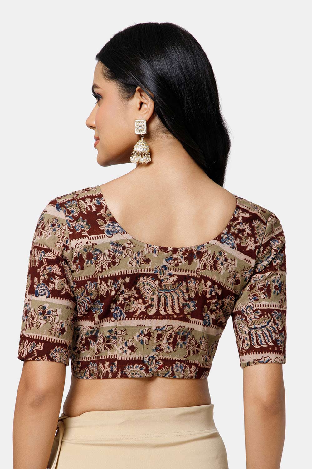 Naidu Hall Women’s Cotton Blouse – U-Neck Front Open Blouse with Princess Cut & Elbow Sleeves | Everyday Ethnic Wear - BU17-K5