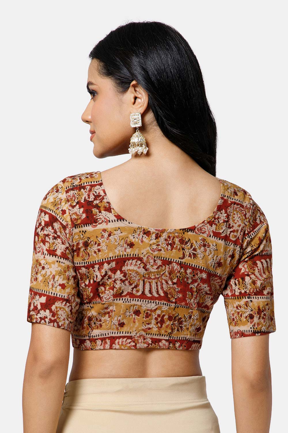 Naidu Hall Women’s Cotton Blouse – U-Neck Front Open Blouse with Princess Cut & Elbow Sleeves | Everyday Ethnic Wear - BU17-K5