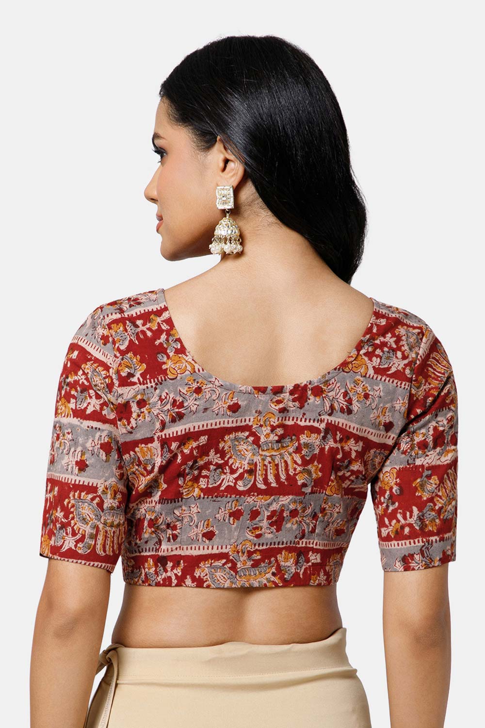 Naidu Hall Women’s Cotton Blouse – U-Neck Front Open Blouse with Princess Cut & Elbow Sleeves | Everyday Ethnic Wear - BU17-K5