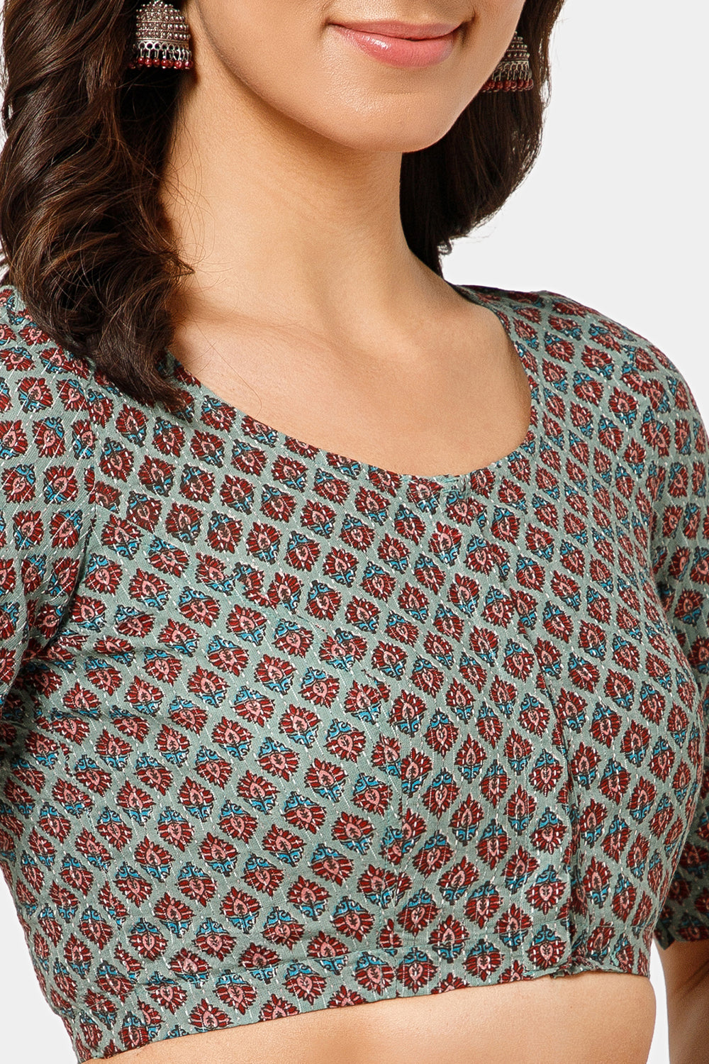 Naidu Hall Women’s Jaipur Cotton Printed Front-Open Blouse | Curved V-Neck, Elbow Sleeves, Regular Fit - BU23