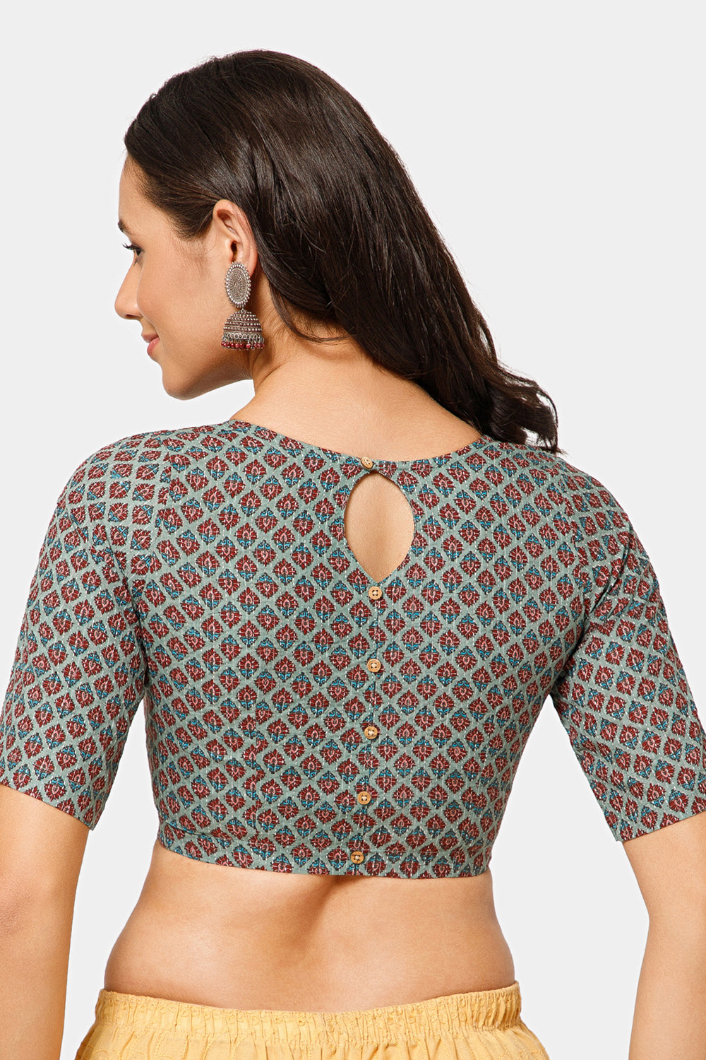 Naidu Hall Women’s Jaipur Cotton Printed Front-Open Blouse | Curved V-Neck, Elbow Sleeves, Regular Fit - BU23