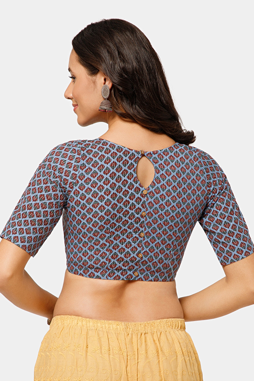 Naidu Hall Women’s Jaipur Cotton Printed Front-Open Blouse | Curved V-Neck, Elbow Sleeves, Regular Fit - BU23