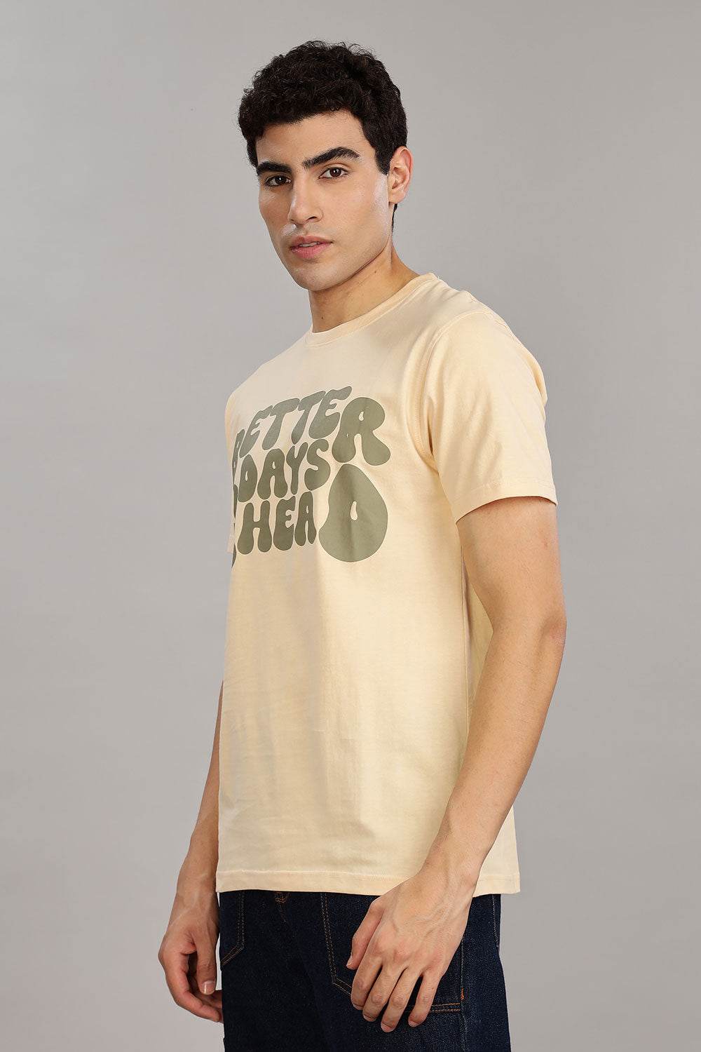 Enhance Men's 100% Cotton Typography Print T-Shirt with Round Neck and Half Sleeves – Everyday Wear - Beige - T105 - Naidu Hall Family Store