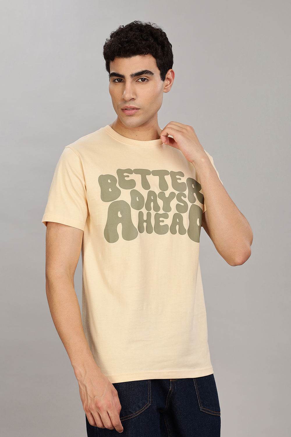 Enhance Men's 100% Cotton Typography Print T-Shirt with Round Neck and Half Sleeves – Everyday Wear - Beige - T105 - Naidu Hall Family Store