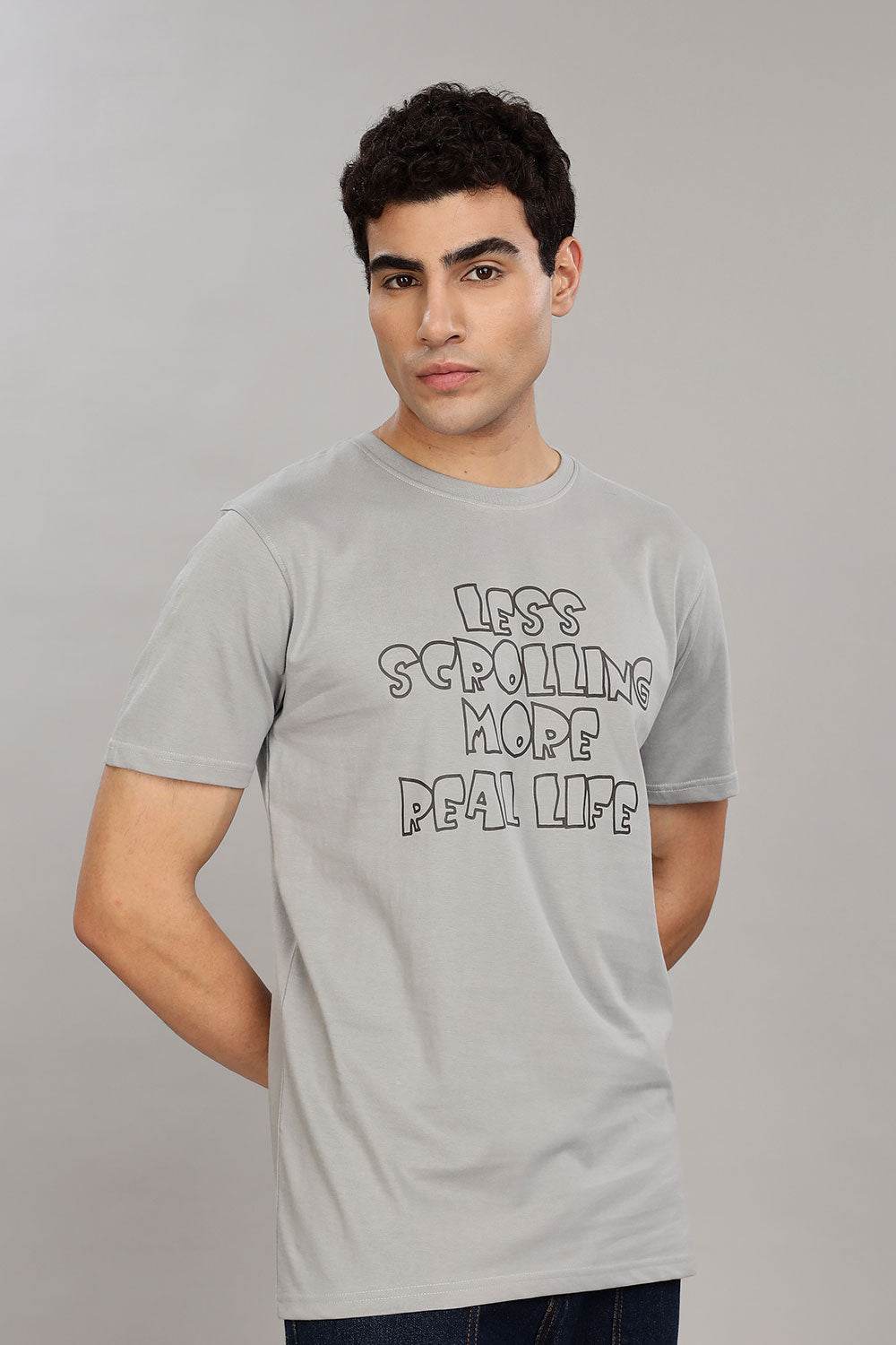 Enhance Men's Cotton T-Shirt with Typography Print – Round Neck Half Sleeve Everyday Wear - Grey - T108 - Naidu Hall Family Store