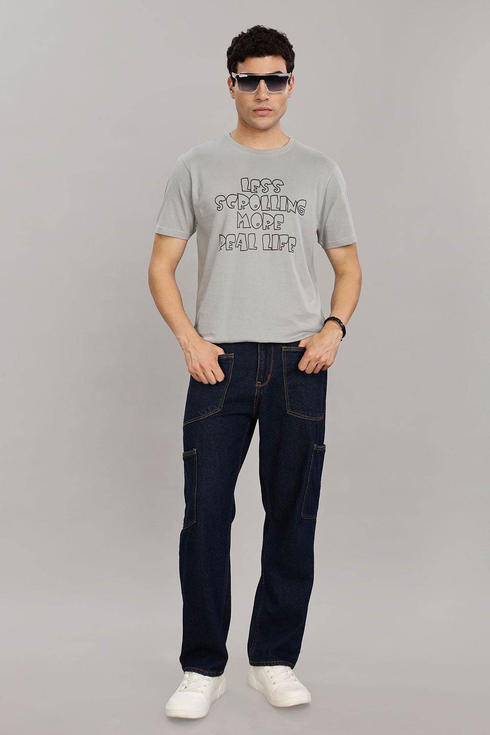 Enhance Men's Cotton T-Shirt with Typography Print – Round Neck Half Sleeve Everyday Wear - Grey - T108 - Naidu Hall Family Store