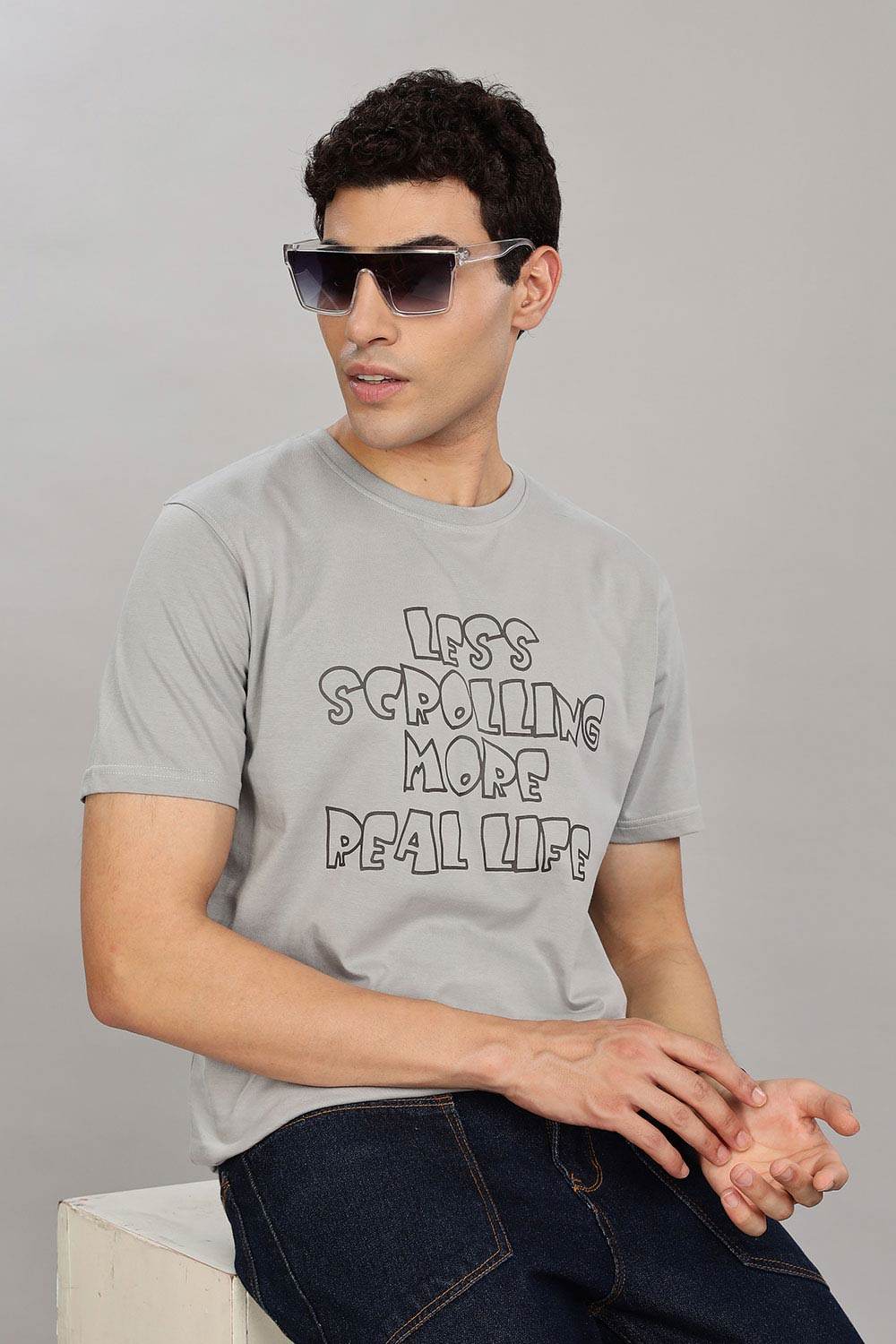 Enhance Men's Cotton T-Shirt with Typography Print – Round Neck Half Sleeve Everyday Wear - Grey - T108 - Naidu Hall Family Store