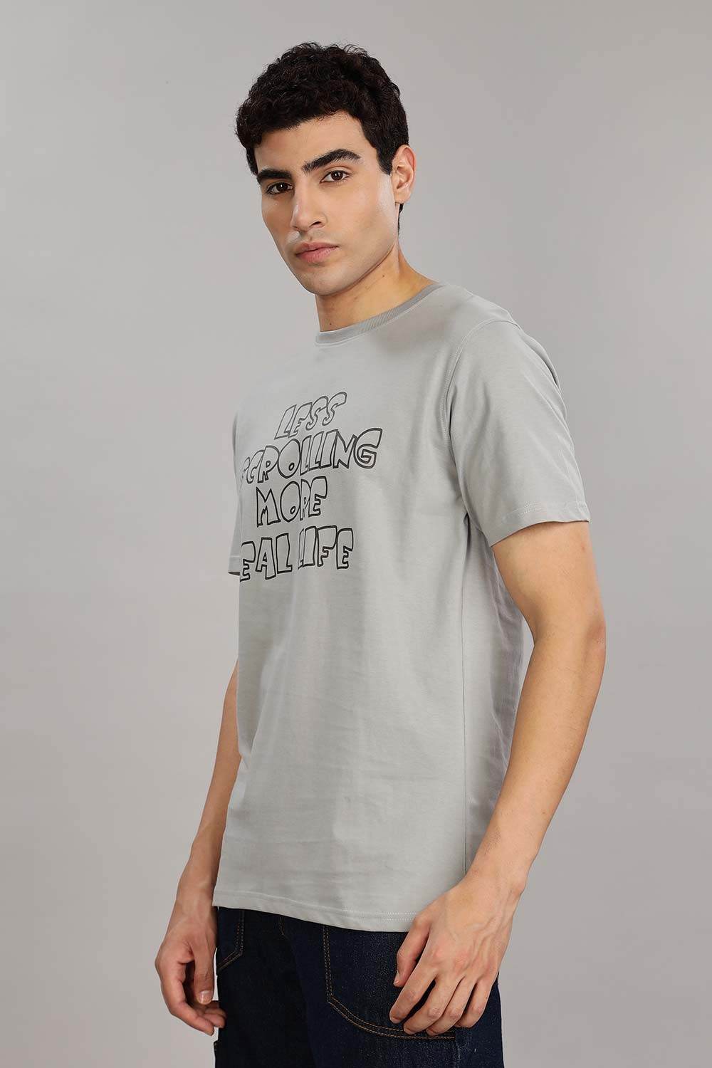 Enhance Men's Cotton T-Shirt with Typography Print – Round Neck Half Sleeve Everyday Wear - Grey - T108 - Naidu Hall Family Store
