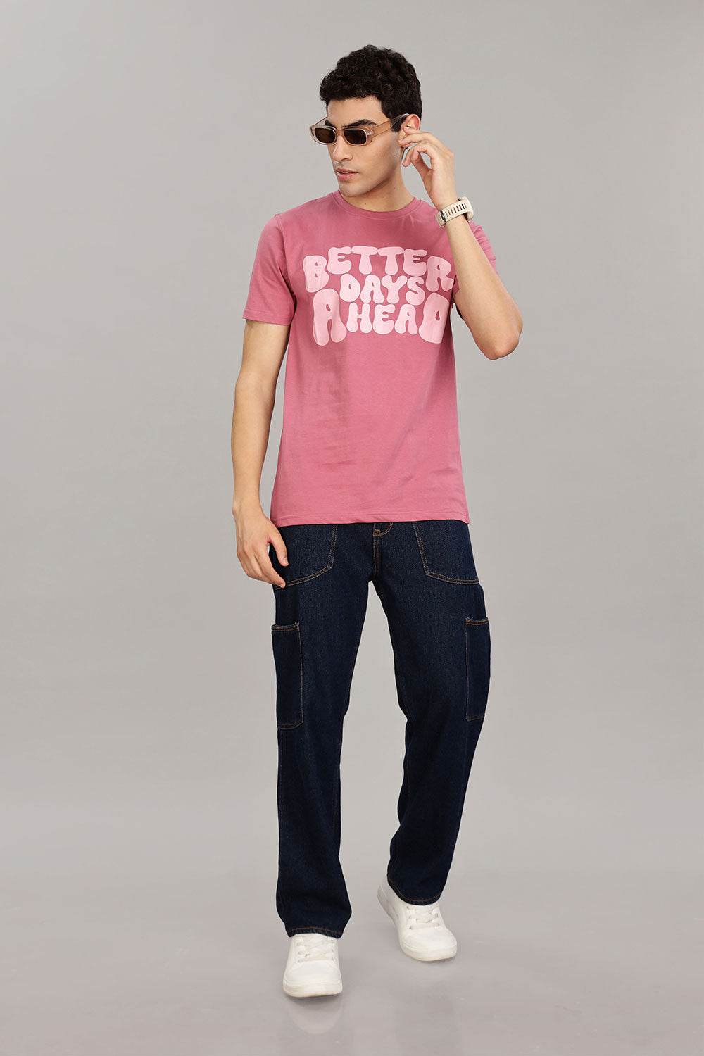 Enhance Men's 100% Cotton Typography Print T-Shirt with Round Neck and Half Sleeves – Everyday Wear - Dark Pink - T106 - Naidu Hall Family Store