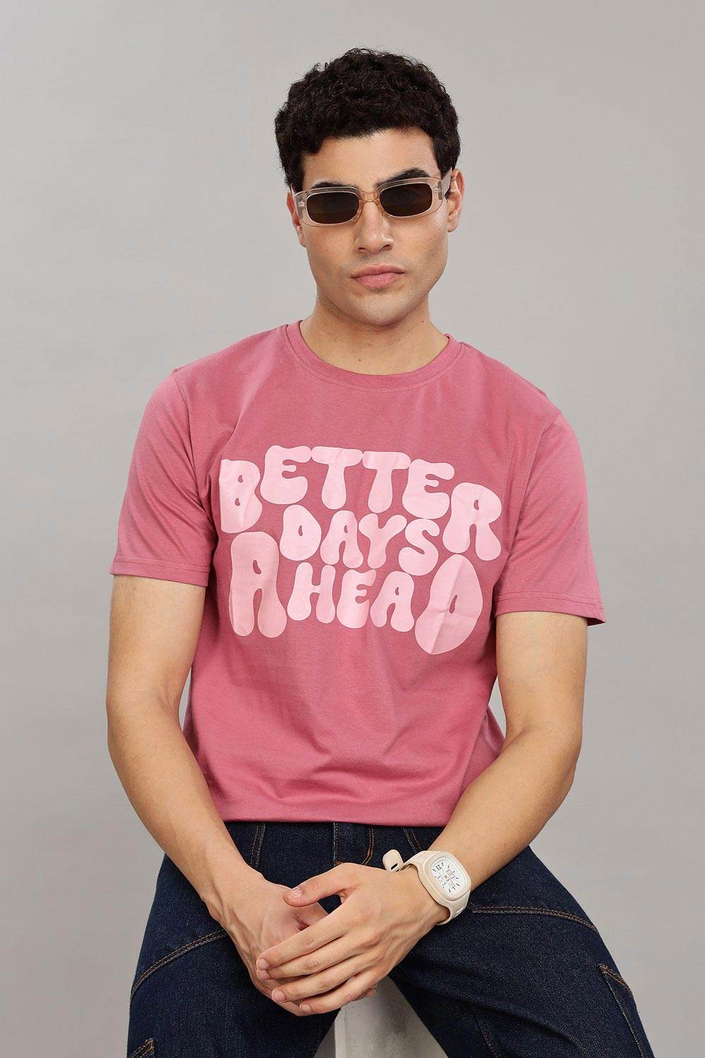 Enhance Men's 100% Cotton Typography Print T-Shirt with Round Neck and Half Sleeves – Everyday Wear - Dark Pink - T106 - Naidu Hall Family Store