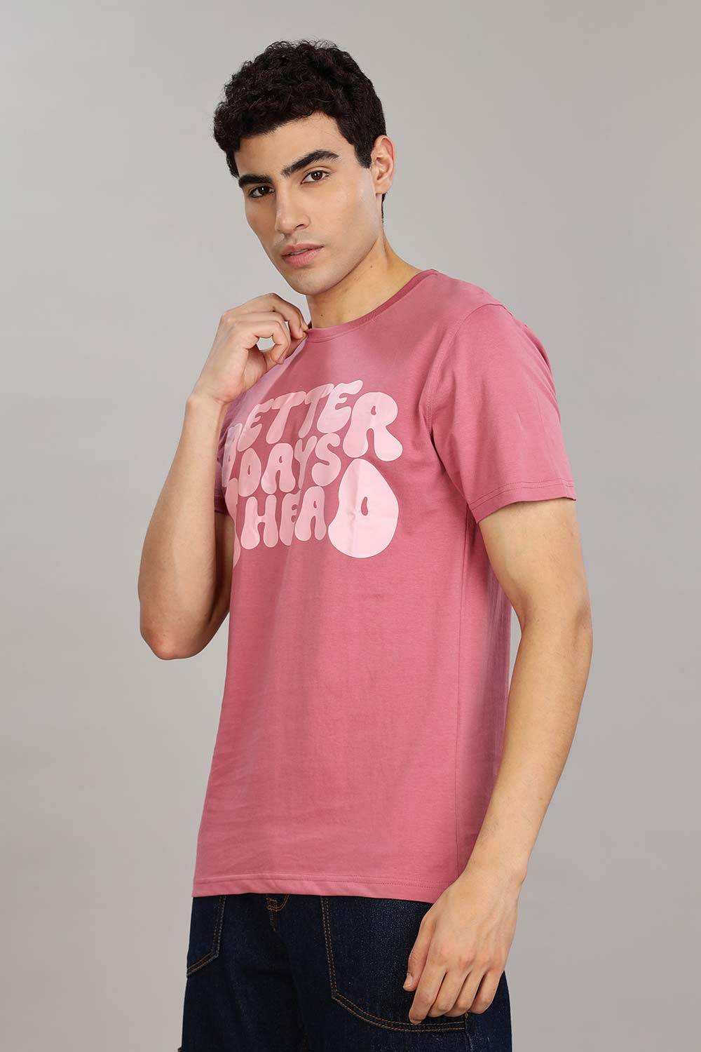 Enhance Men's 100% Cotton Typography Print T-Shirt with Round Neck and Half Sleeves – Everyday Wear - Dark Pink - T106 - Naidu Hall Family Store