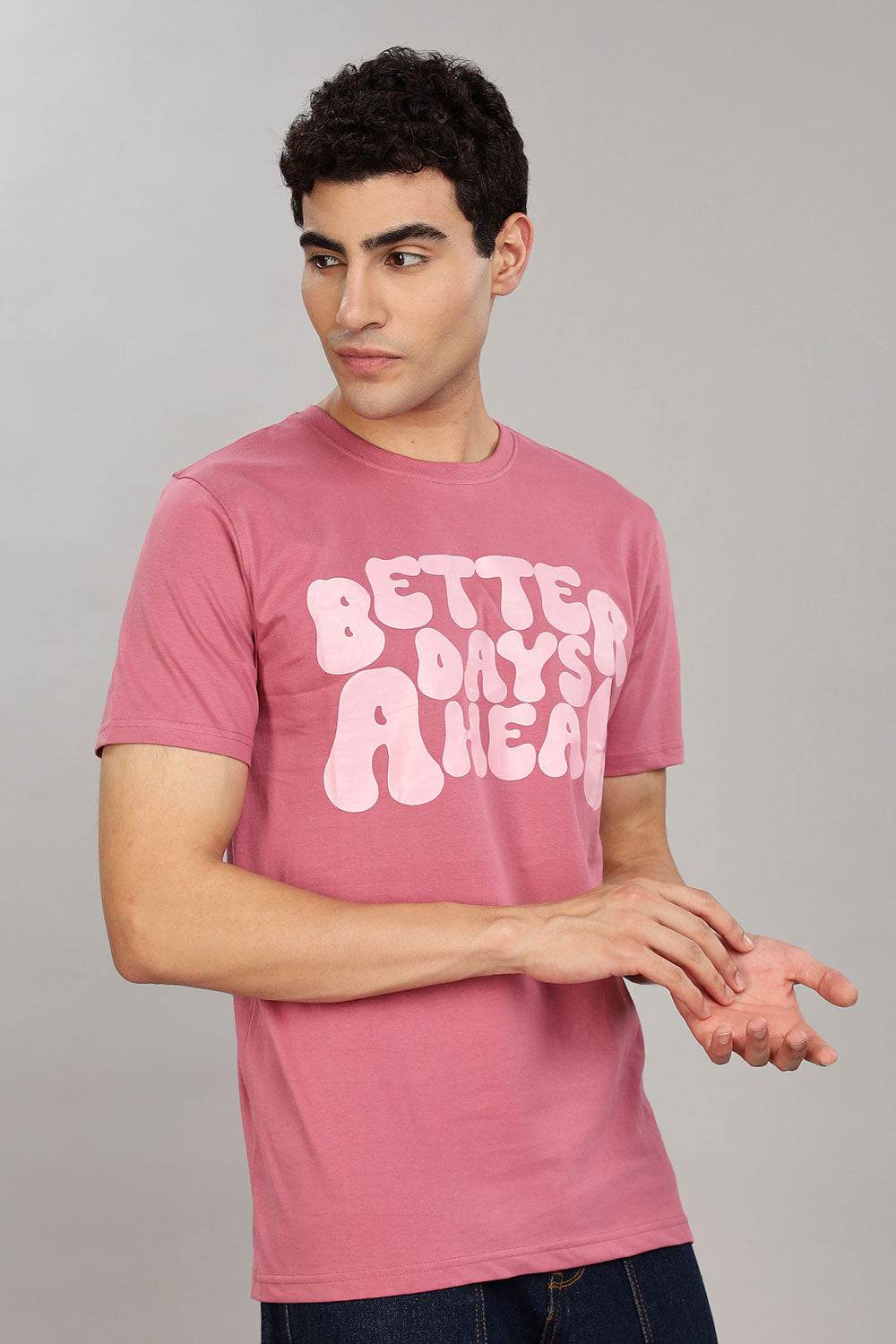 Enhance Men's 100% Cotton Typography Print T-Shirt with Round Neck and Half Sleeves – Everyday Wear - Dark Pink - T106 - Naidu Hall Family Store
