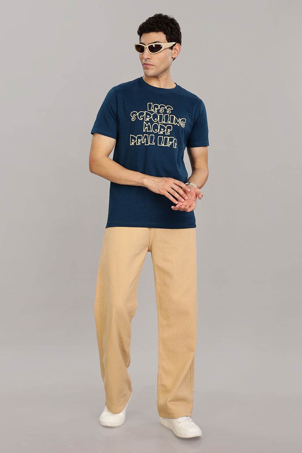 Enhance Men's Cotton T-Shirt with Typography Print – Round Neck Half Sleeve Everyday Wear - Navy - T107 - Naidu Hall Family Store
