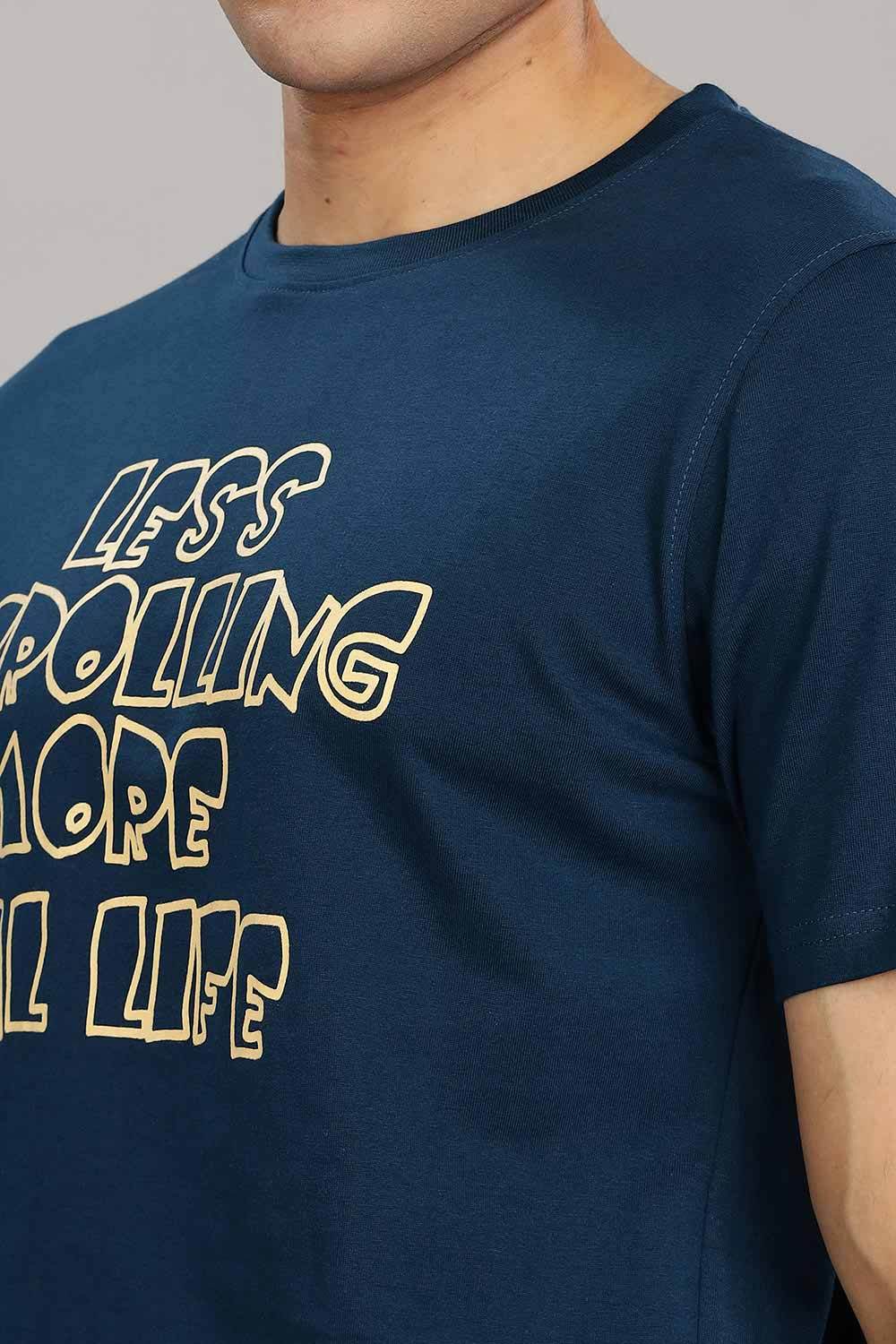Enhance Men's Cotton T-Shirt with Typography Print – Round Neck Half Sleeve Everyday Wear - Navy - T107 - Naidu Hall Family Store