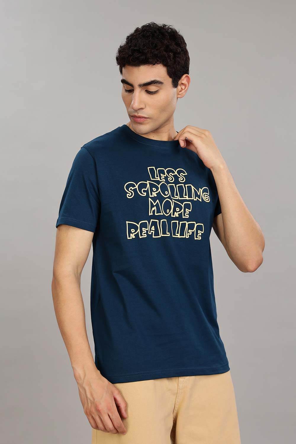 Enhance Men's Cotton T-Shirt with Typography Print – Round Neck Half Sleeve Everyday Wear - Navy - T107 - Naidu Hall Family Store