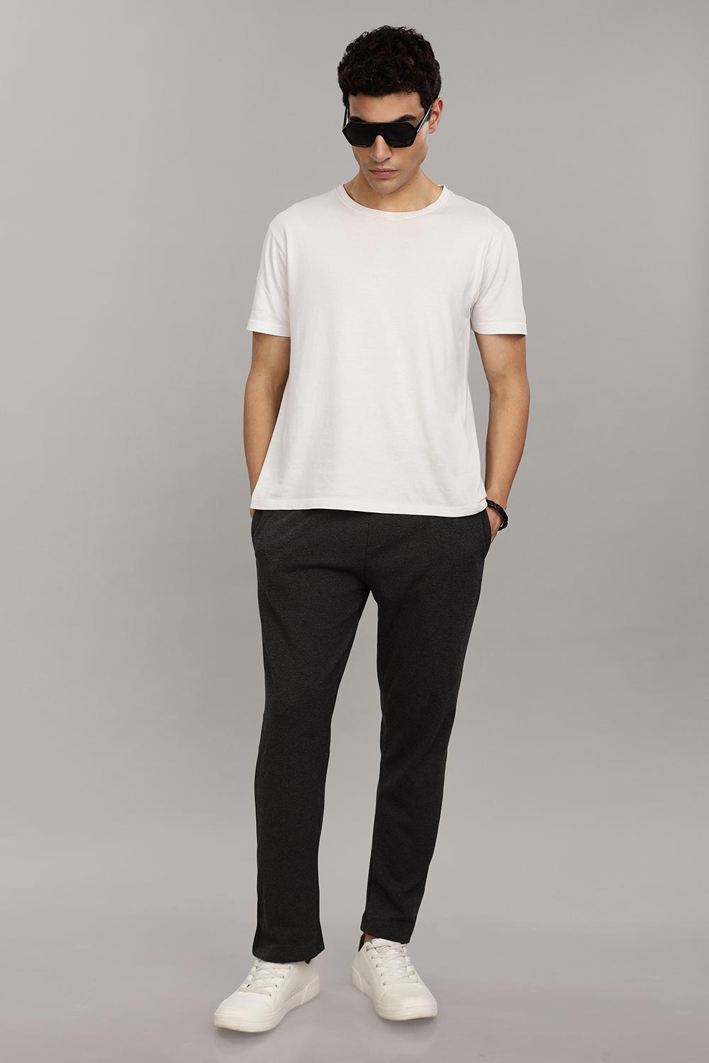 Enhance Men's Cotton Blend Knitted Track Pants with Zipper Pocket and Drawstring Daily Wear & Sleepwear - Black Melange - TP01