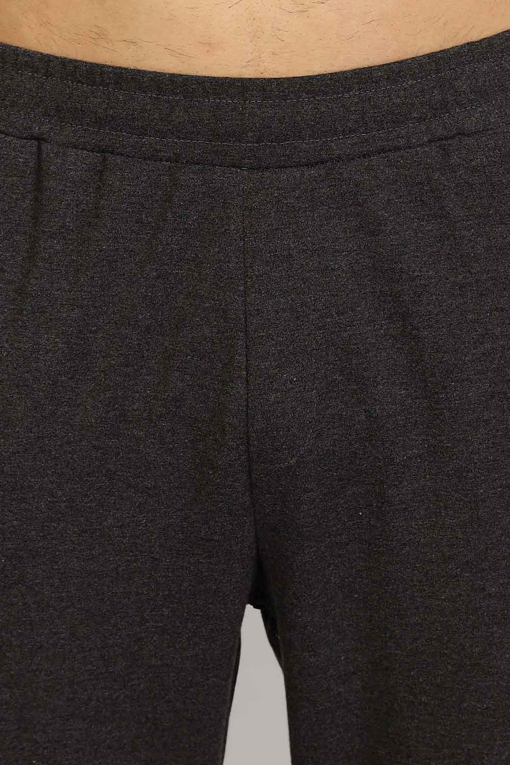 Enhance Men's Cotton Blend Knitted Track Pants with Zipper Pocket and Drawstring Daily Wear & Sleepwear - Black Melange - TP01