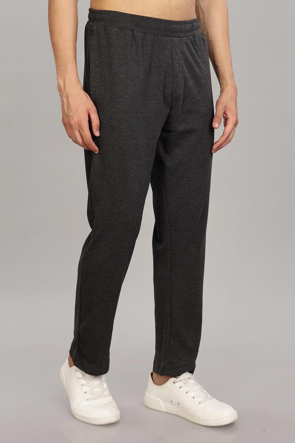 Enhance Men's Cotton Blend Knitted Track Pants with Zipper Pocket and Drawstring Daily Wear & Sleepwear - Black Melange - TP01