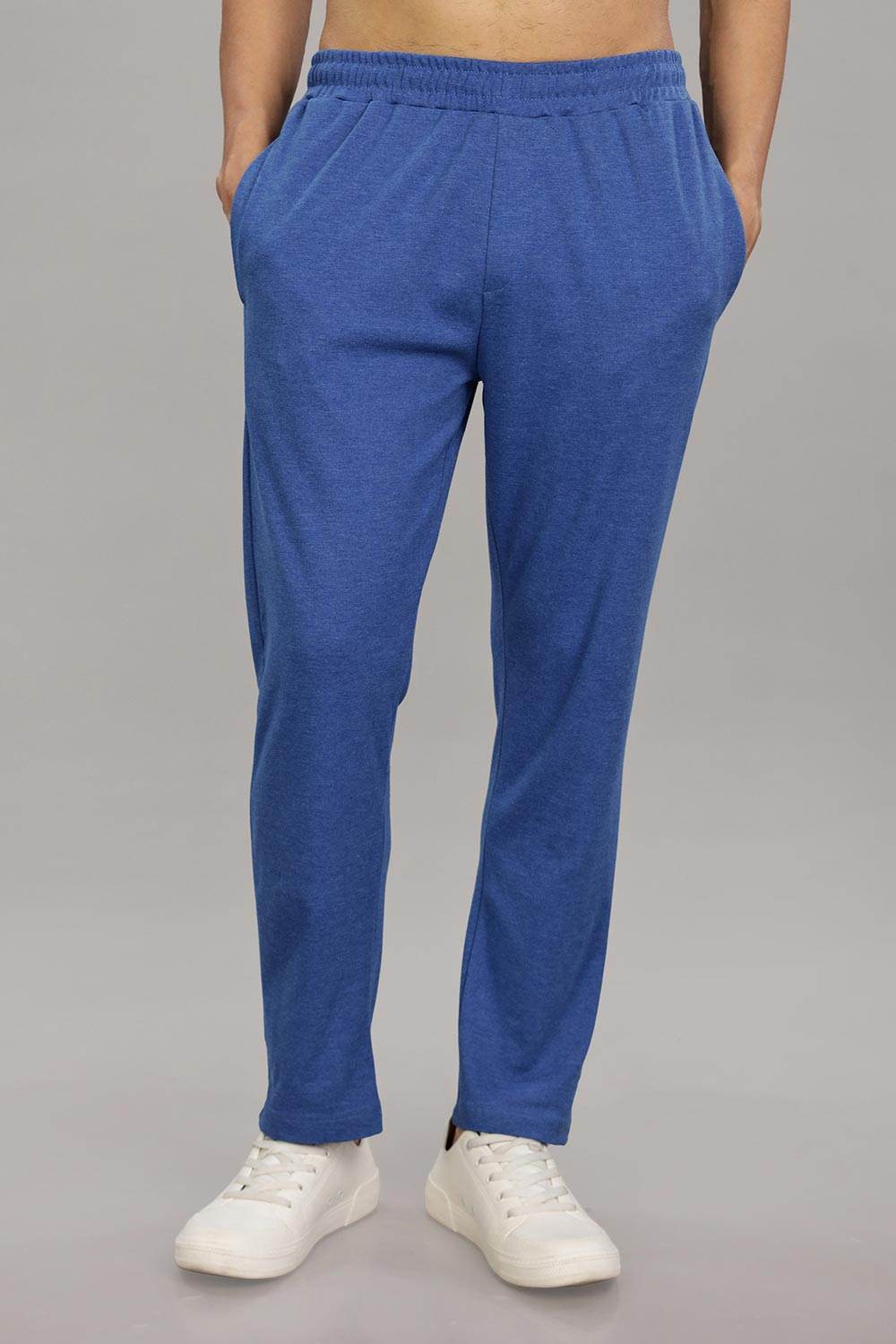 Enhance Men's Cotton Blend Knitted Track Pants with Zipper Pocket and Drawstring – Daily Wear & Sleepwear - Blue - T103 - Naidu Hall Family Store