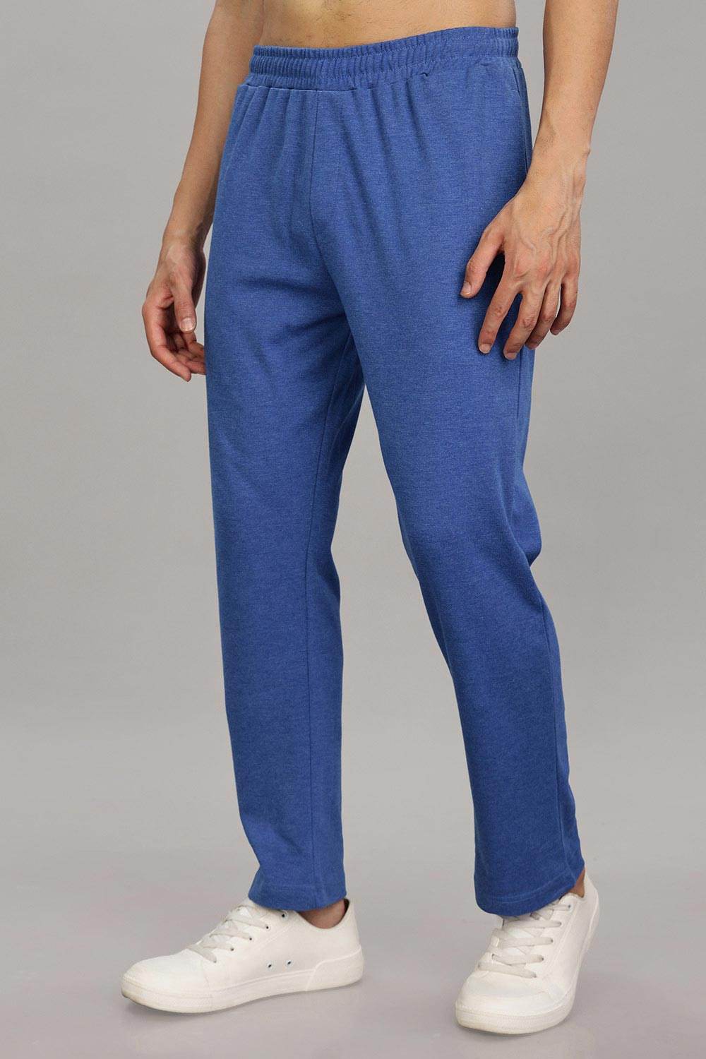 Enhance Men's Cotton Blend Knitted Track Pants with Zipper Pocket and Drawstring – Daily Wear & Sleepwear - Blue - T103 - Naidu Hall Family Store